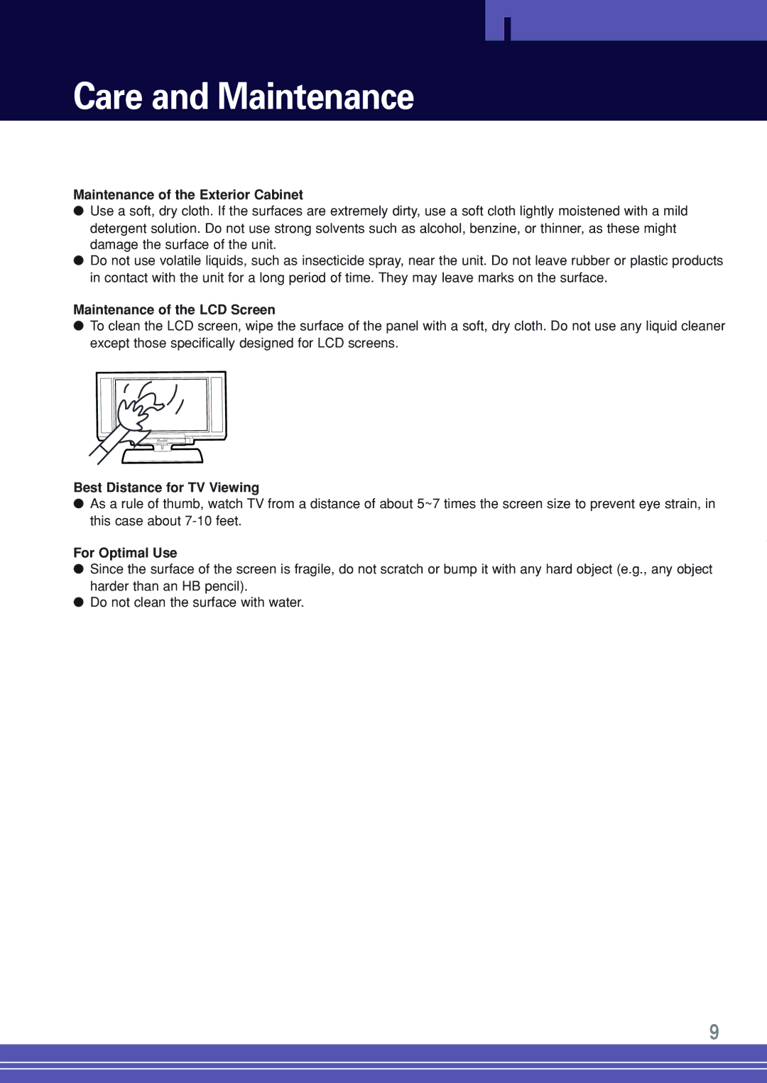Go-Video TW1730 Care and Maintenance, Maintenance of the Exterior Cabinet, Maintenance of the LCD Screen, For Optimal Use 