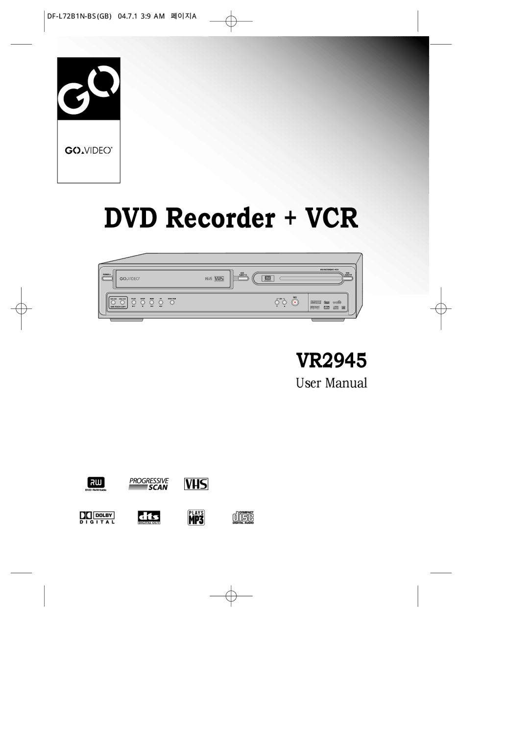 Go-Video VR2945 user manual DVD Recorder + VCR, DF-L72B1N-BSGB 04.7.1 39 AM 페이지A 