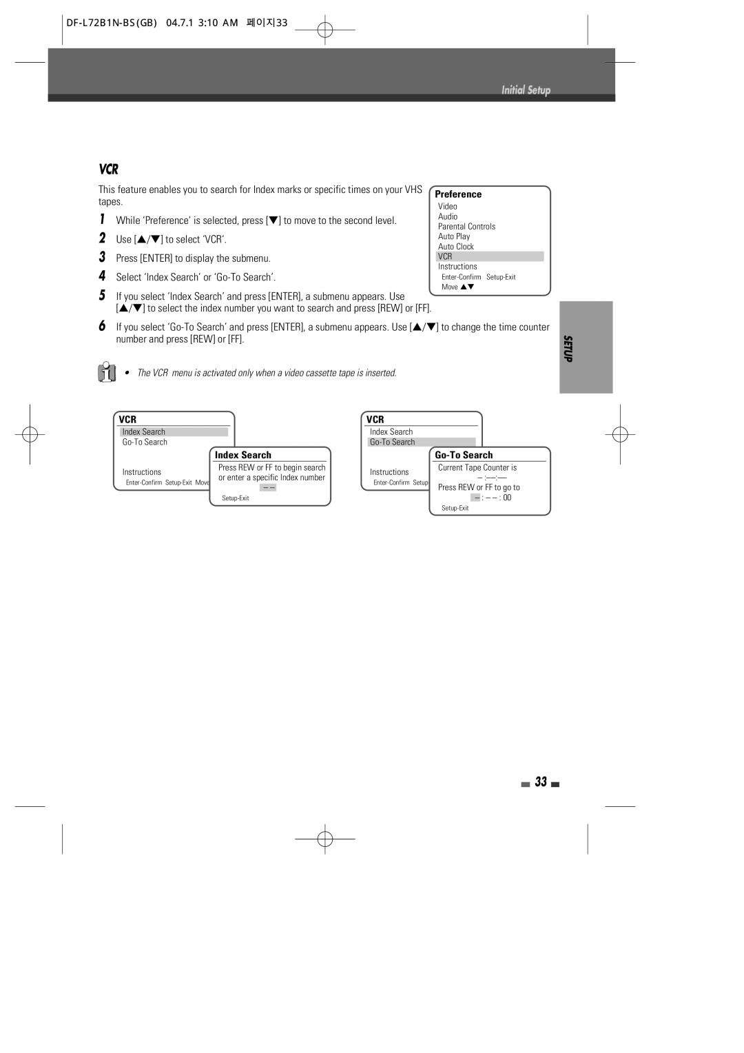 Go-Video VR2945 user manual Index Search, Go-To Search 