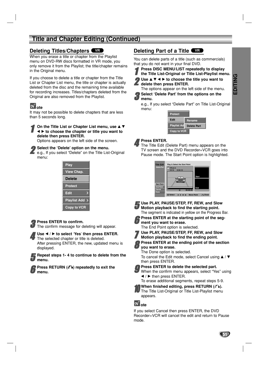 Go-Video VR3840 manual Deleting Part of a Title VR 