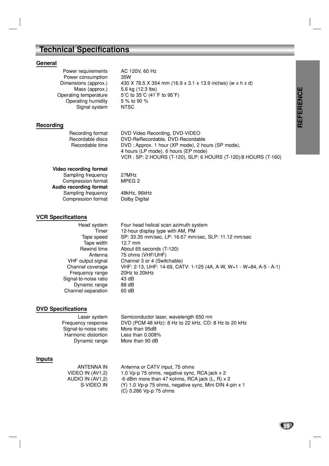 Go-Video VR3840 manual Technical Specifications 