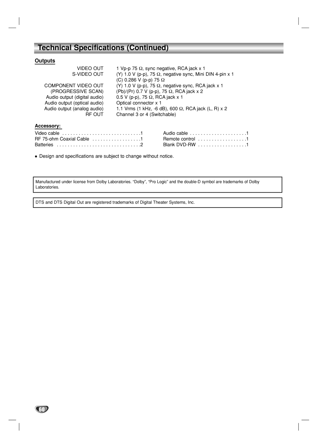 Go-Video VR3840 manual Outputs, Accessory 