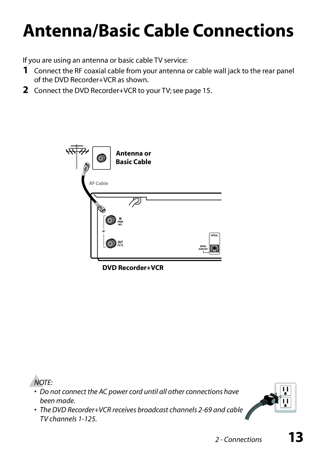 Go-Video VR3845 manual Antenna/Basic Cable Connections 