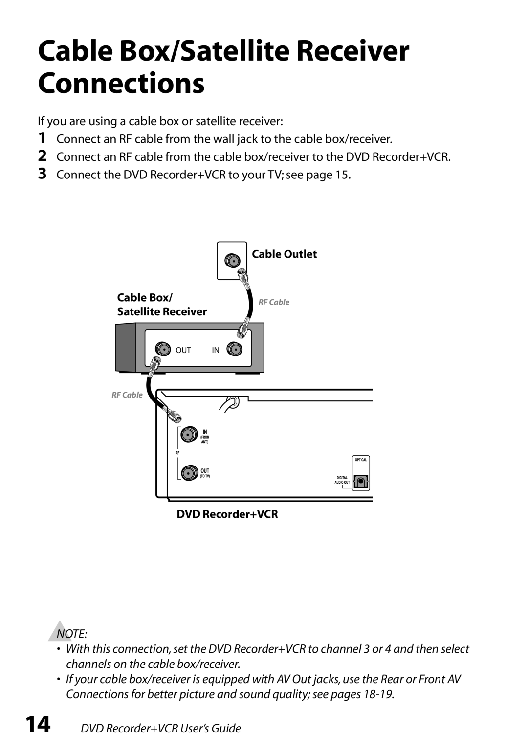 Go-Video VR3845 manual Cable Box/Satellite Receiver Connections 