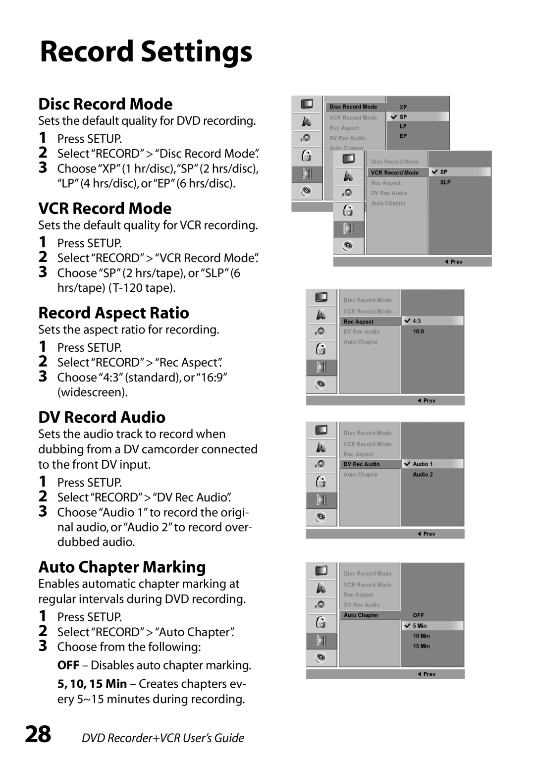 Go-Video VR3845 manual Record Settings 