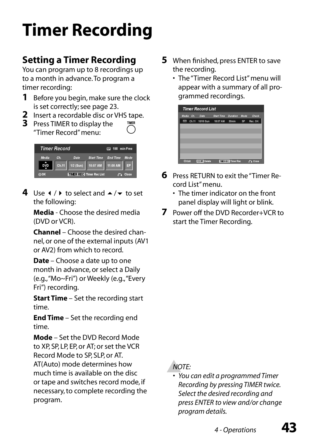 Go-Video VR3845 manual Setting a Timer Recording 