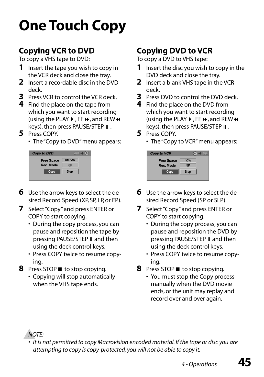 Go-Video VR3845 manual Copying VCR to DVD, Copying DVD to VCR 