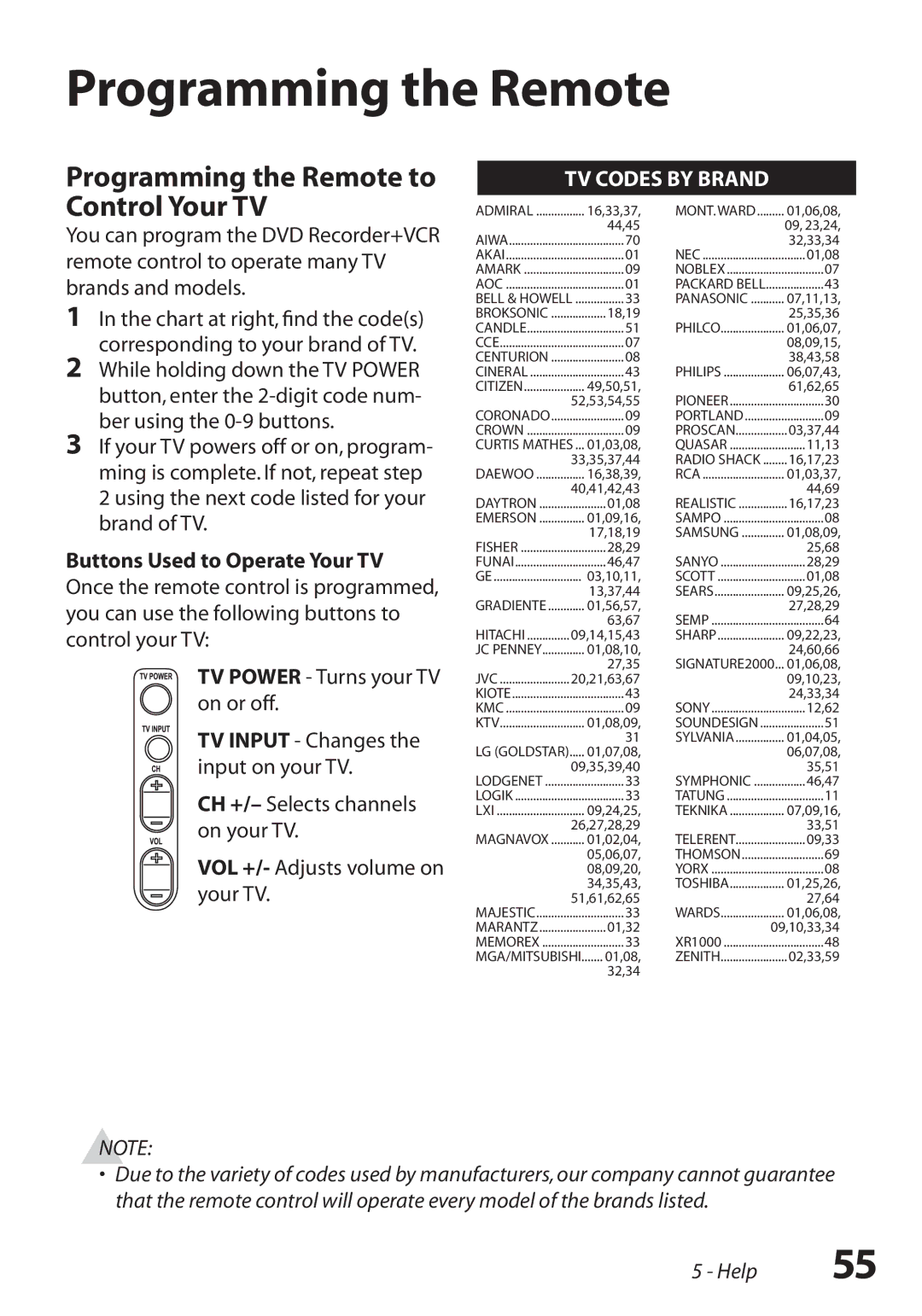 Go-Video VR3845 manual Programming the Remote to Control Your TV, Buttons Used to Operate Your TV 