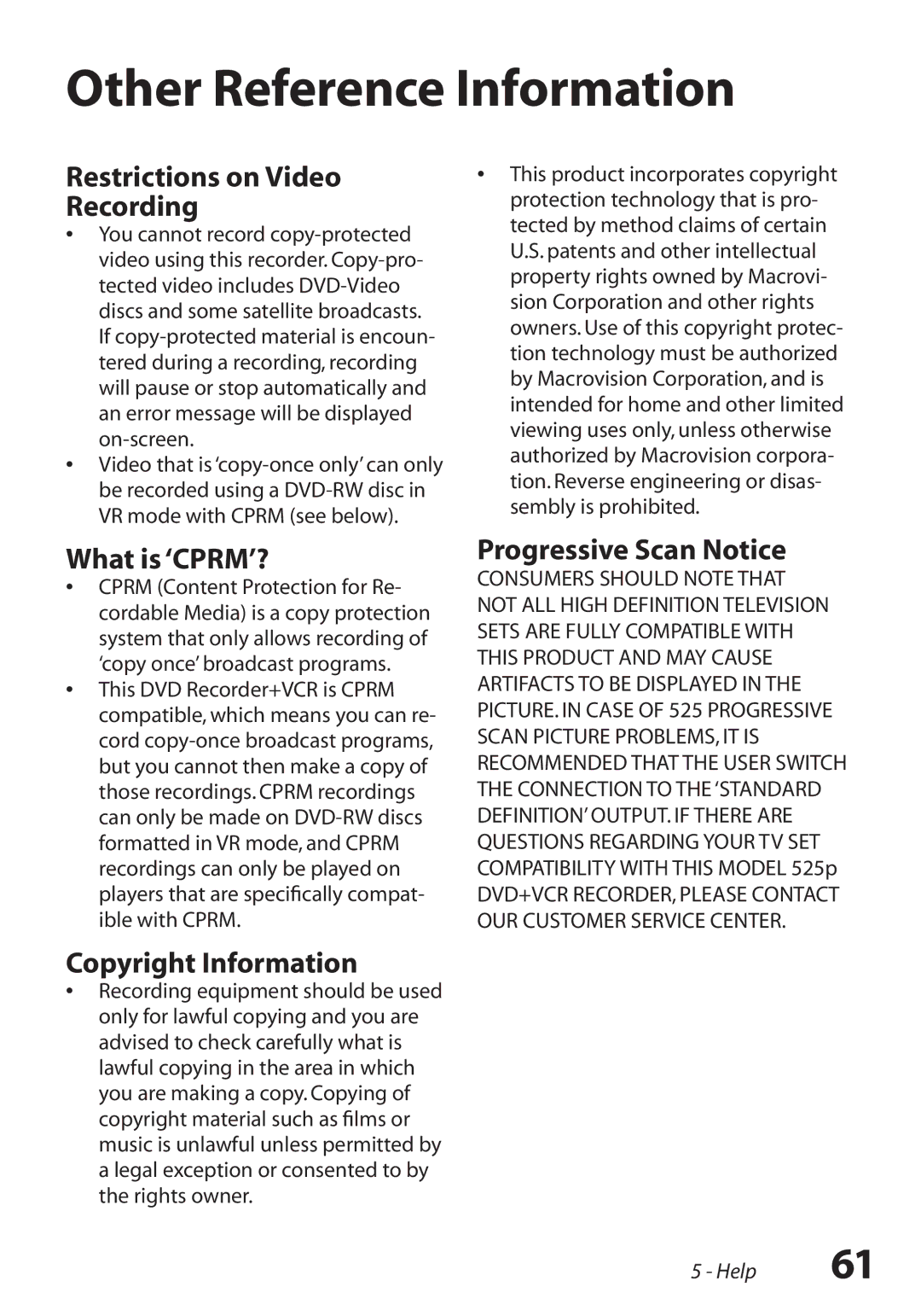 Go-Video VR3845 manual Other Reference Information 