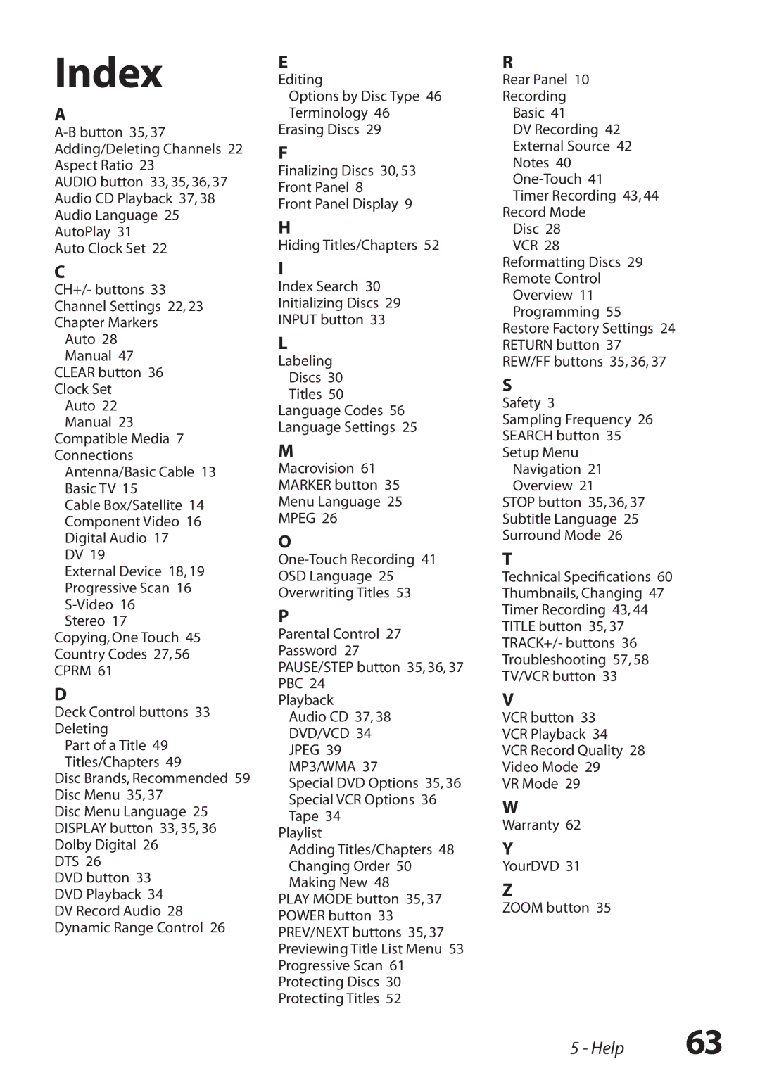 Go-Video VR3845 manual Index, Mpeg 