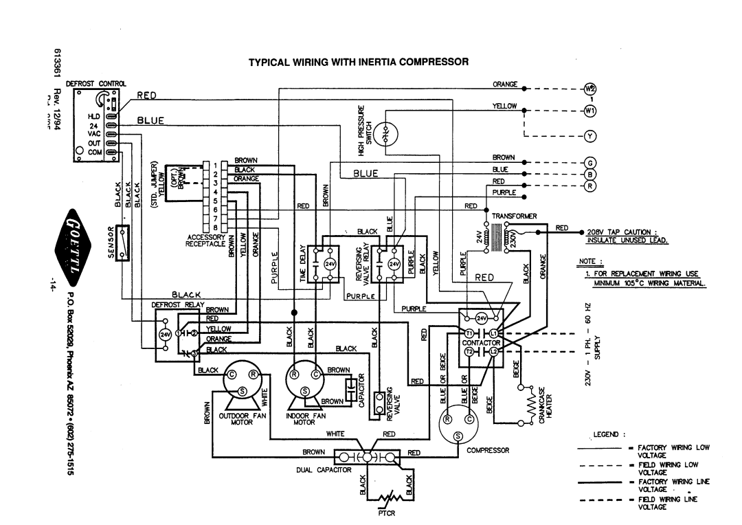 Goetti Air Conditioning Heat Pump manual Blue, Yellow, Brown, Orange, Purple, Contactor Black, Ptcr, O Nge 