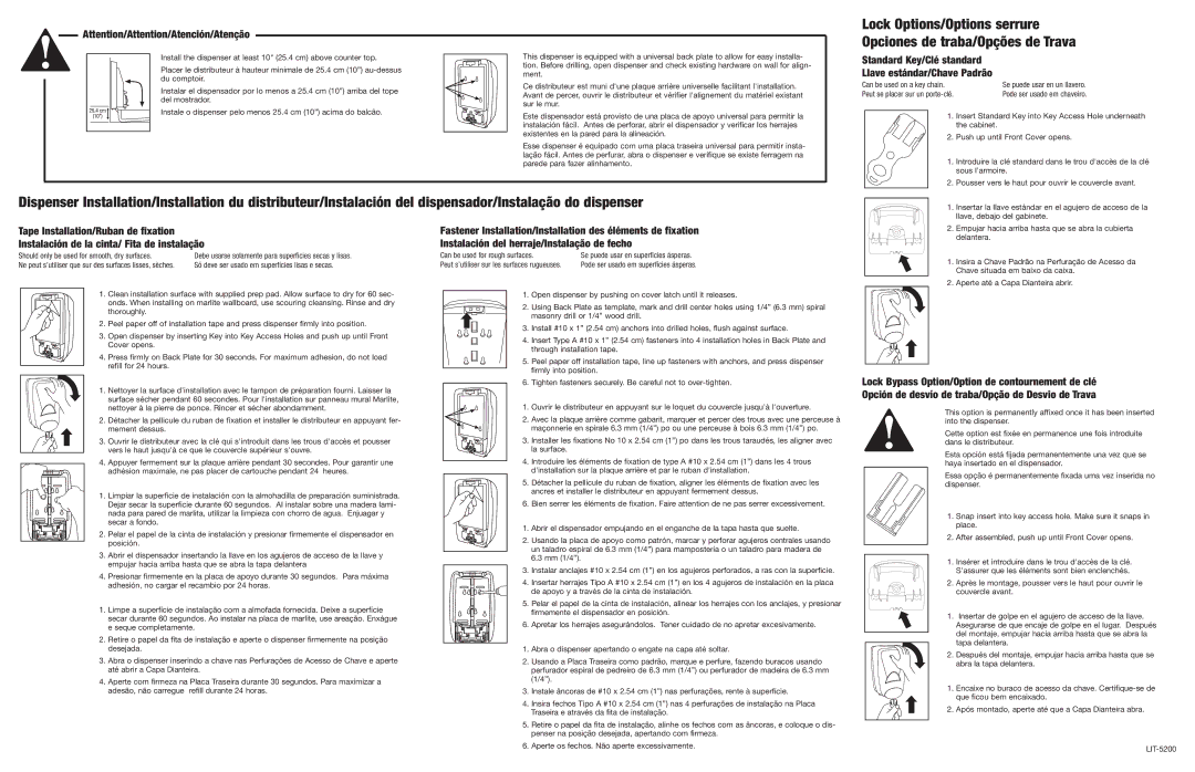 GOJO FMX-12 manual Standard Key/Clé standard Llave estándar/Chave Padrão 