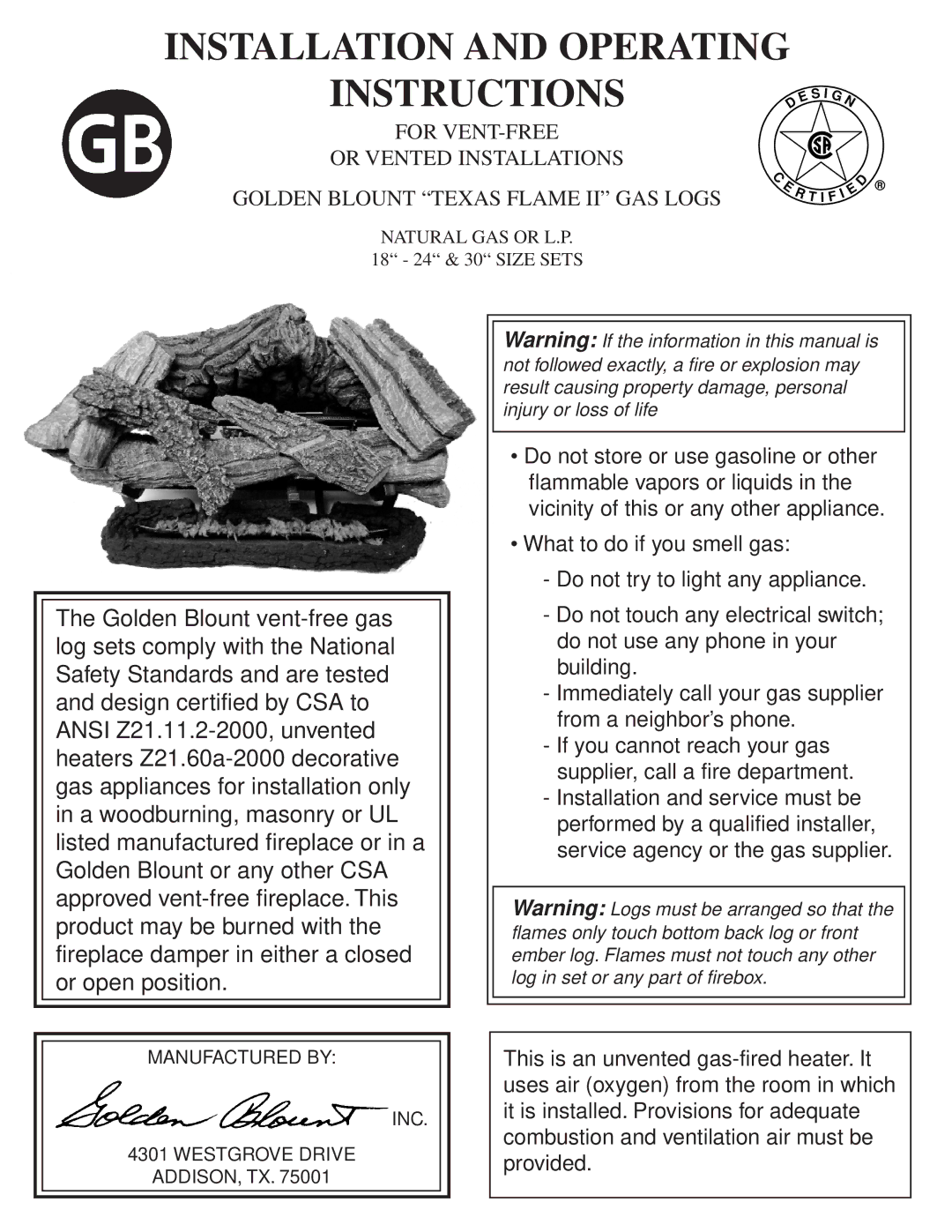 Golden Technologies 18 - 24 & 30 operating instructions Installation and Operating Instructions 