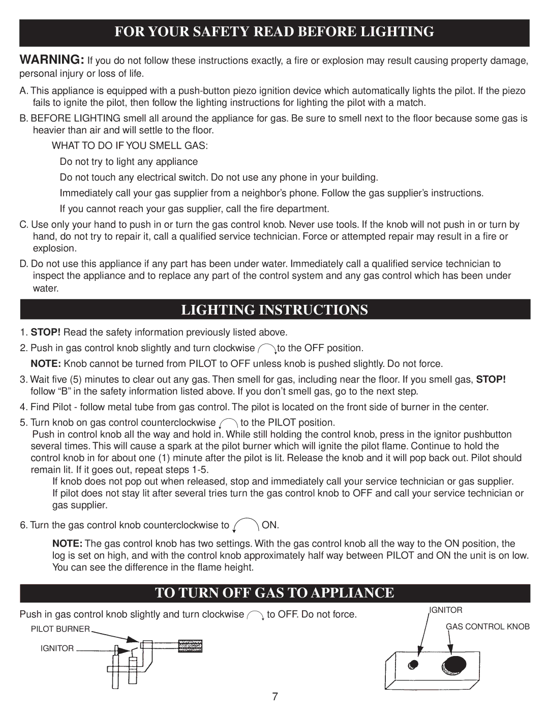 Golden Technologies 18 - 24 & 30 operating instructions For Your Safety Read Before Lighting, Lighting Instructions 