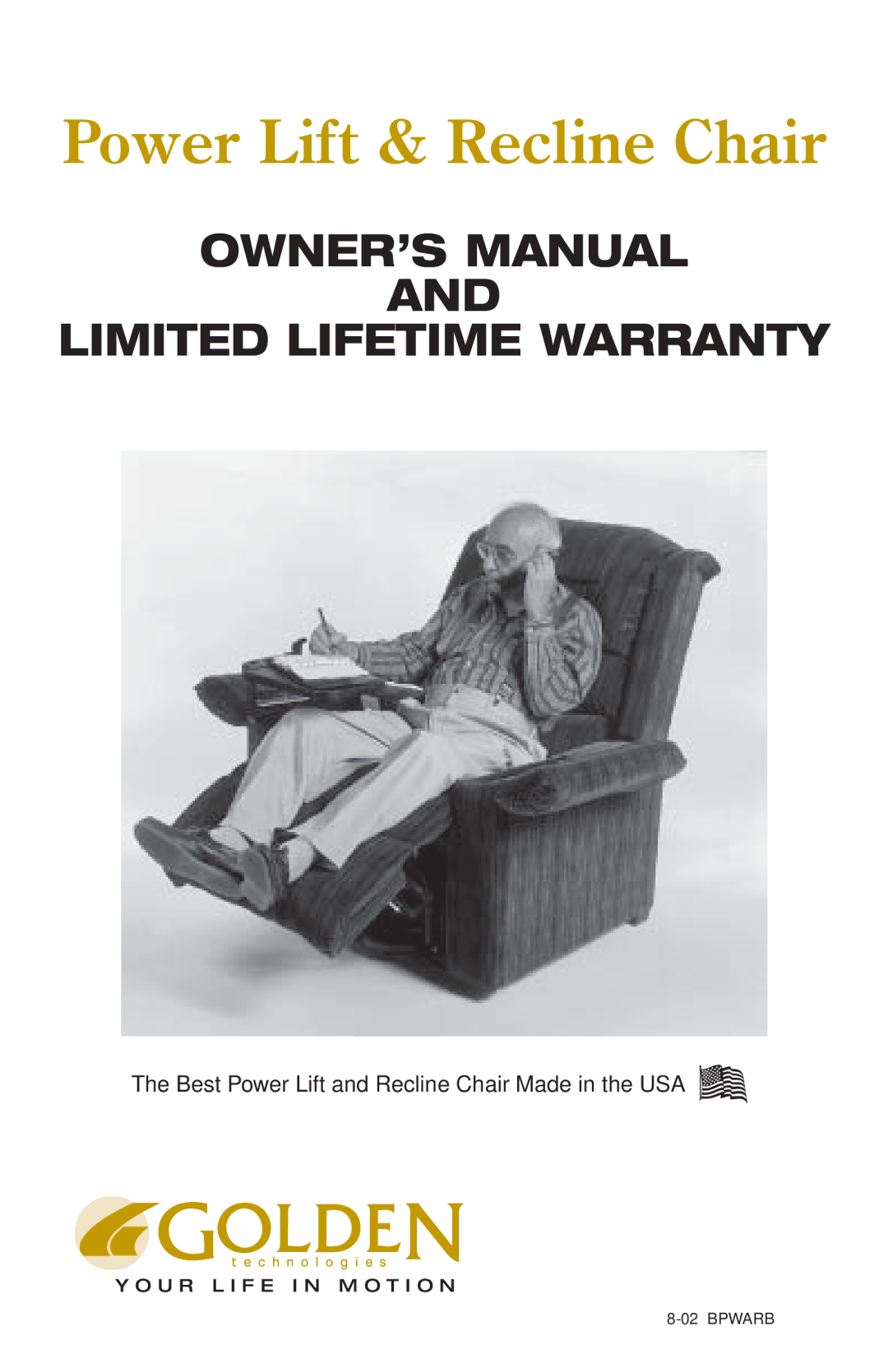 Golden Technologies 8-02 BPWARB owner manual Power Lift & Recline Chair 