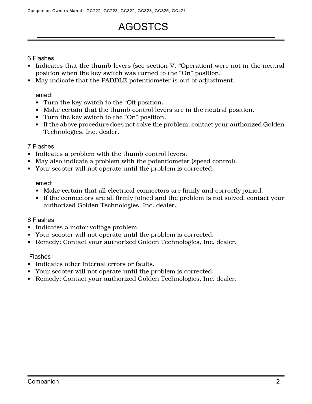 Golden Technologies Companion II manual Diagnostics 