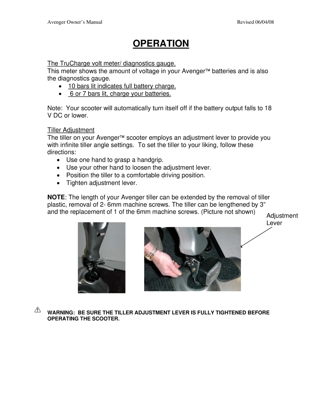 Golden Technologies GA 541, GA 531 owner manual Operation 