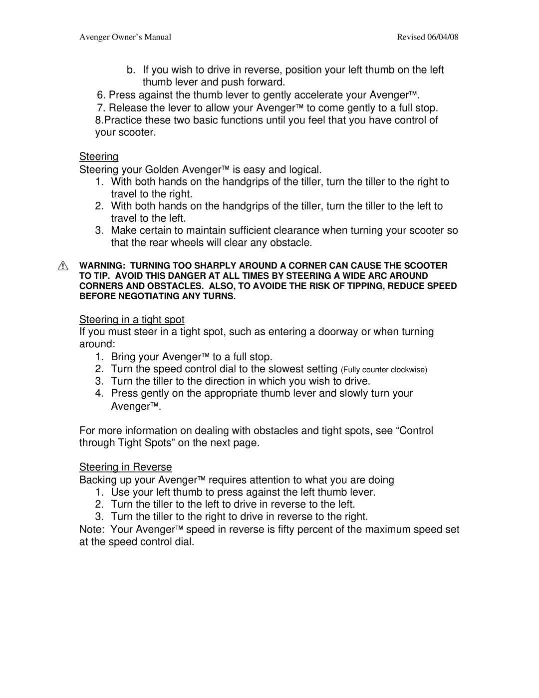 Golden Technologies GA 531, GA 541 owner manual Revised 06/04/08 