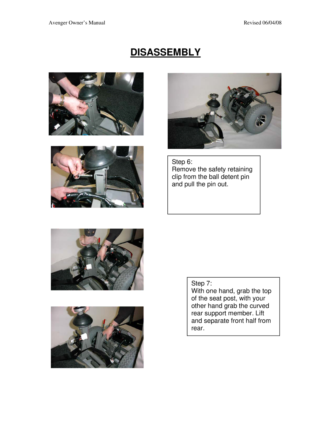 Golden Technologies GA 531, GA 541 owner manual Disassembly 