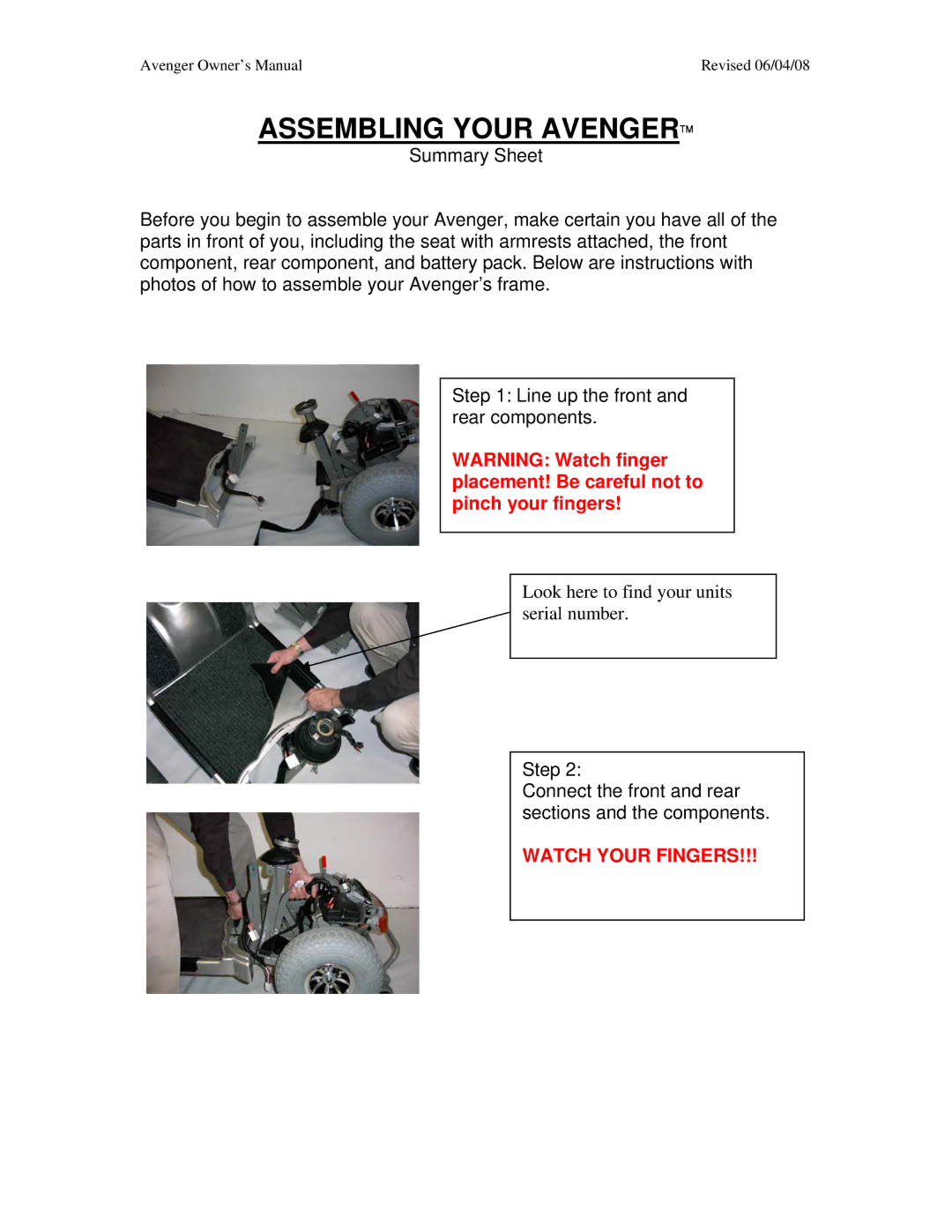 Golden Technologies GA 531, GA 541 owner manual Assembling Your Avenger 