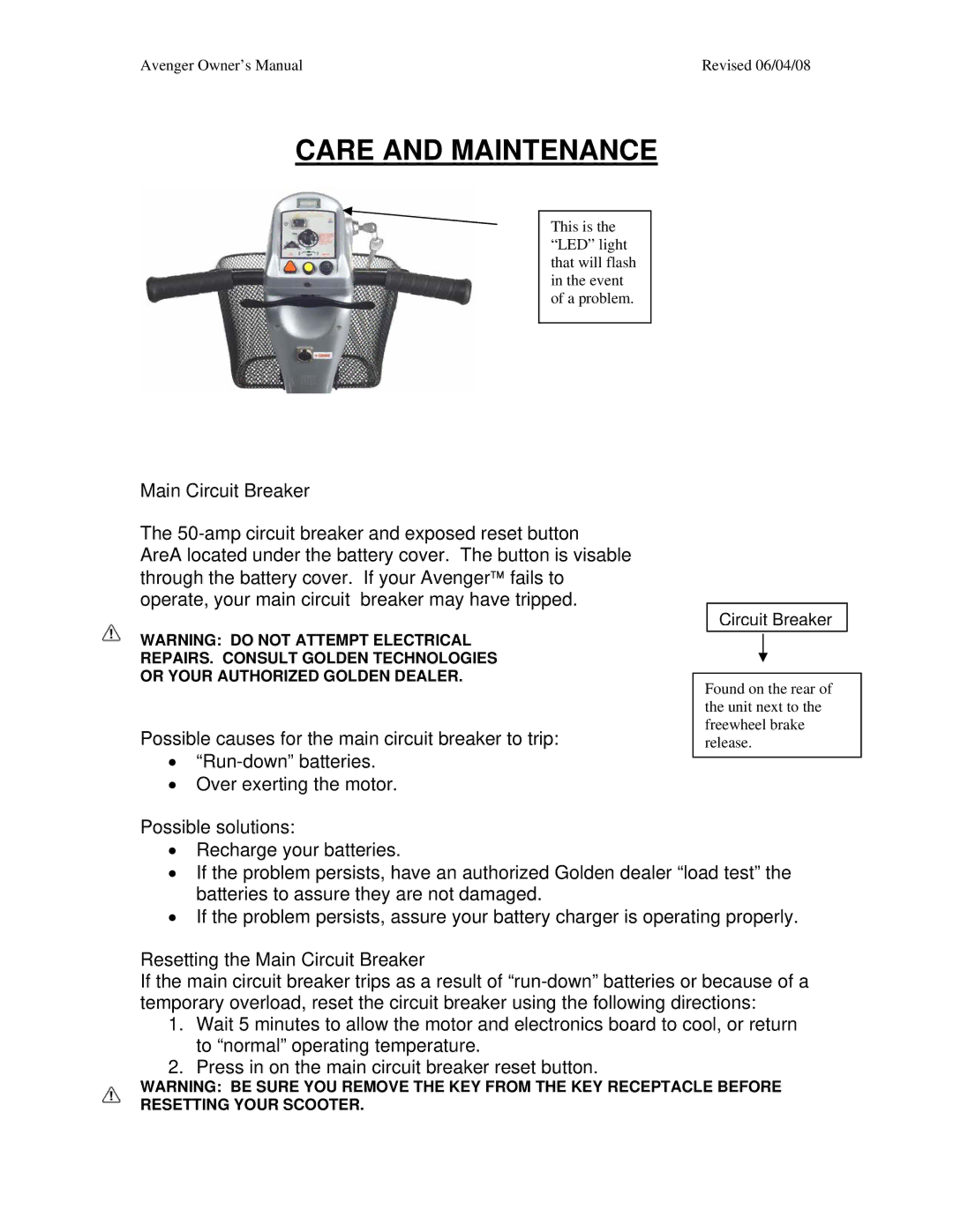 Golden Technologies GA 531, GA 541 owner manual Care and Maintenance 