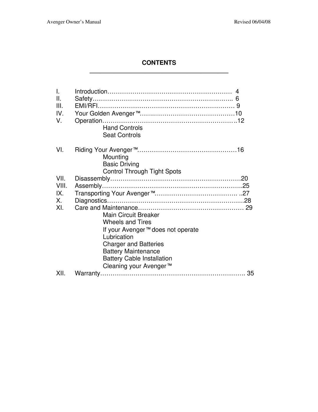 Golden Technologies GA 531, GA 541 owner manual Contents 