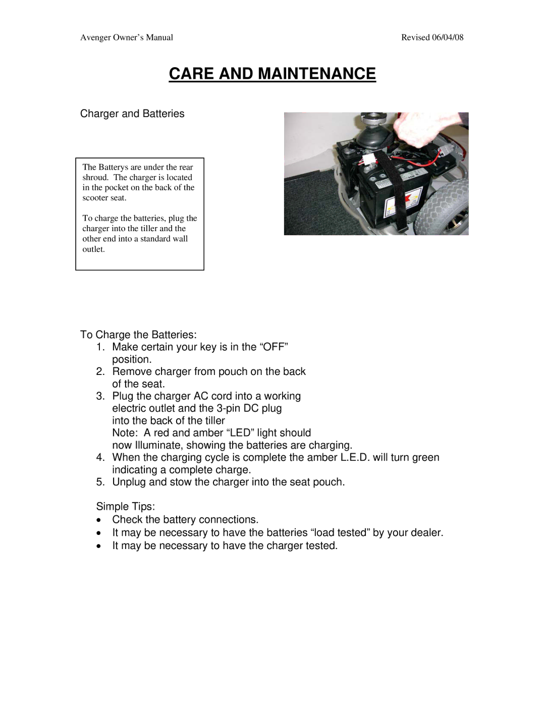 Golden Technologies GA 541, GA 531 owner manual Charger and Batteries 