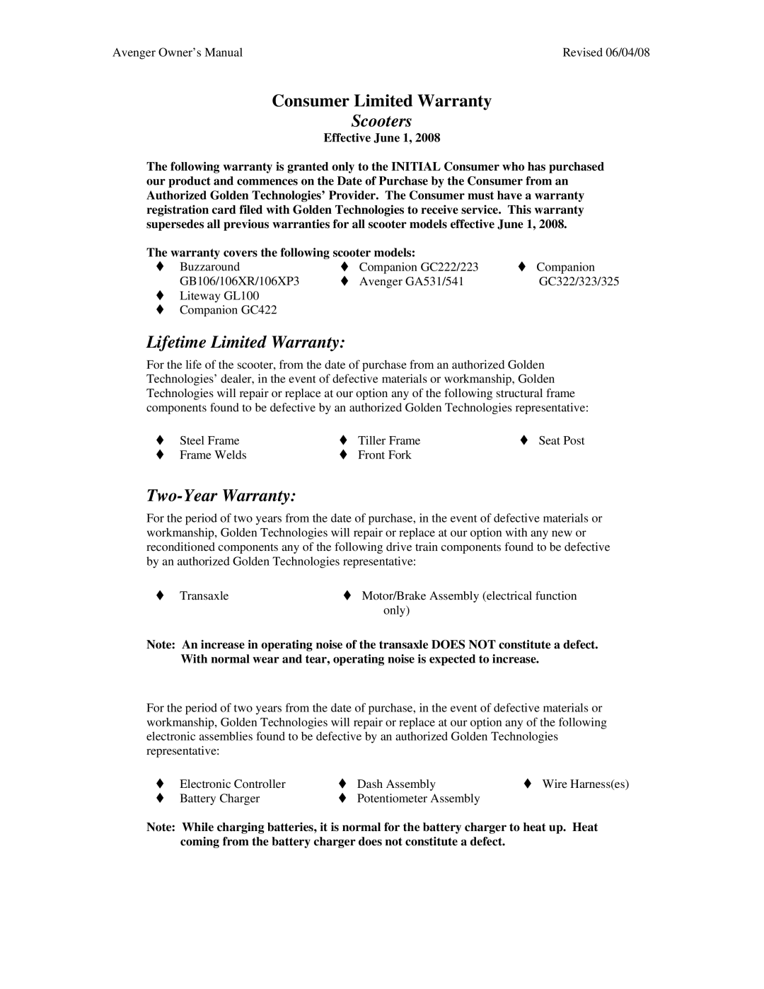 Golden Technologies GA 531, GA 541 owner manual Scooters 