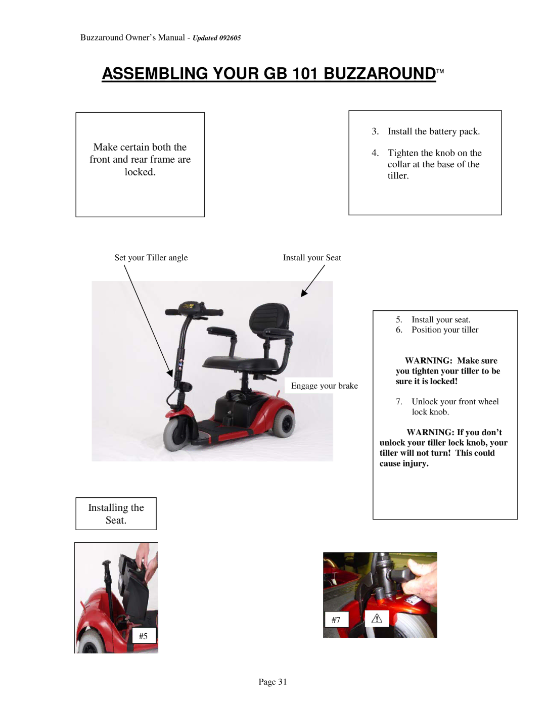 Golden Technologies GB 101, GB 104 owner manual Make certain both the front and rear frame are locked 