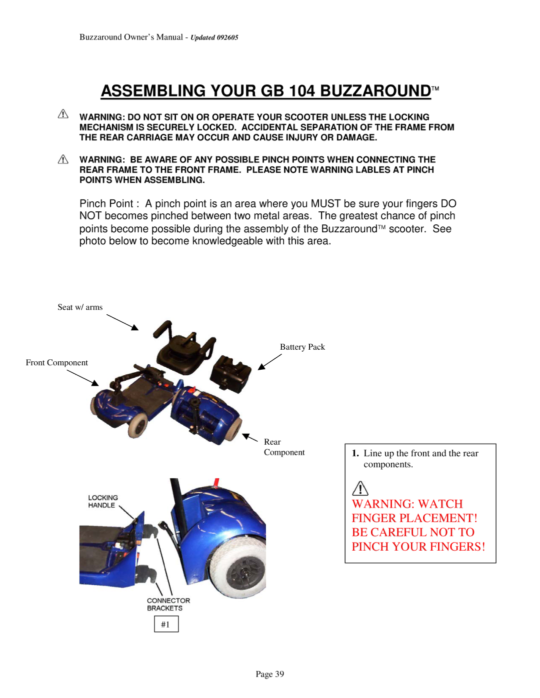 Golden Technologies GB 101 owner manual Assembling Your GB 104 Buzzaround 