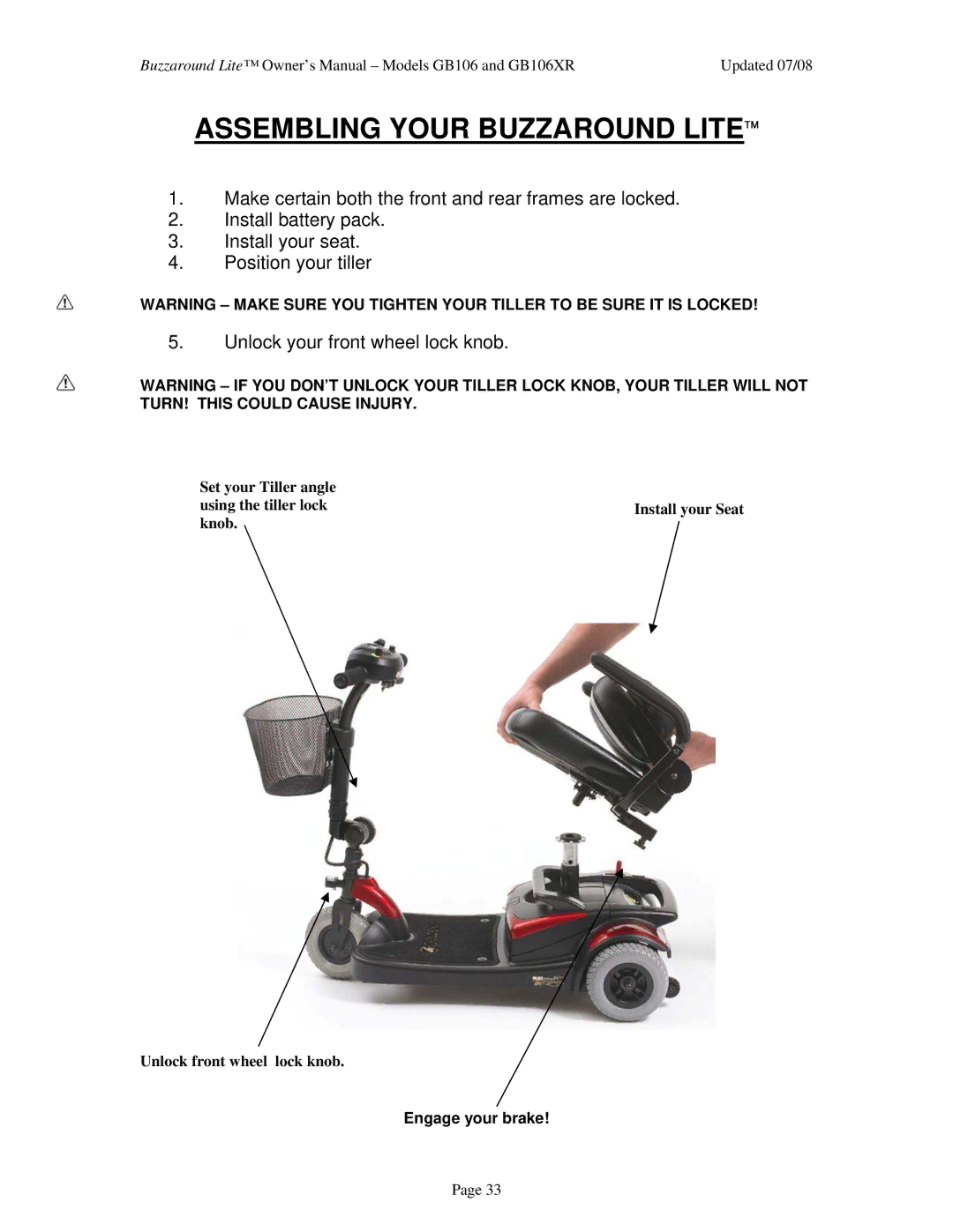 Golden Technologies GB106XR owner manual Assembling Your Buzzaround Lite 