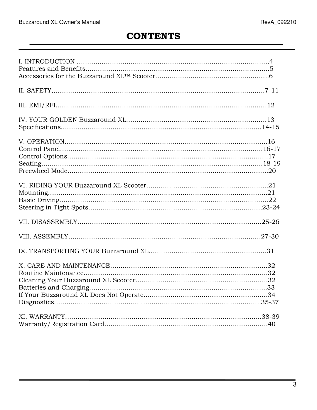 Golden Technologies GB116 owner manual Contents 