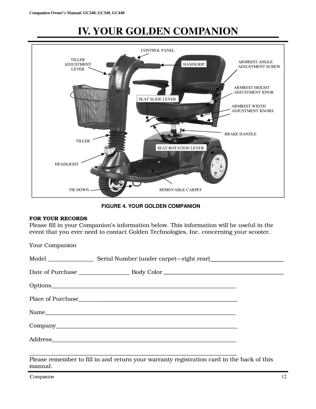 Golden Technologies GC240, GC340, GC440 owner manual IV. Your Golden Companion 