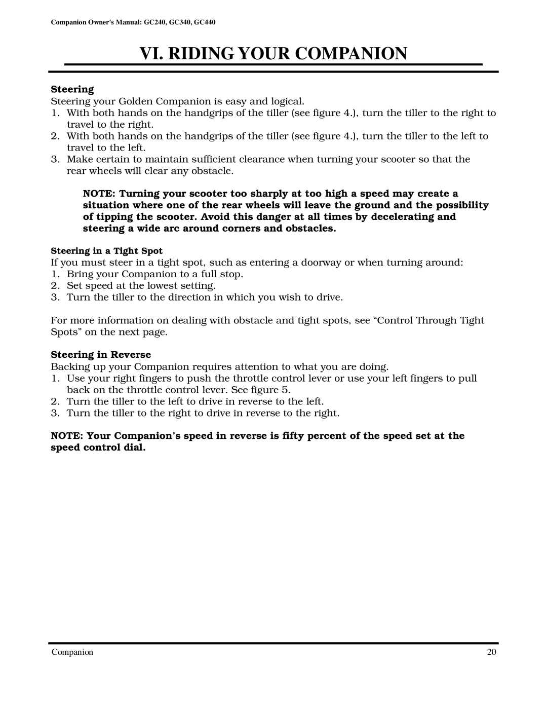 Golden Technologies GC440, GC240, GC340 owner manual Steering in Reverse 