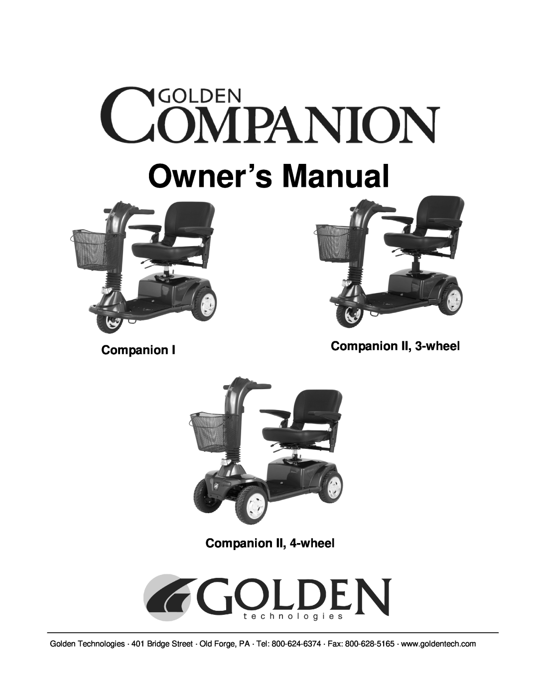 Golden Technologies GC340, GC240, GC440 owner manual Companion II, 4-wheel, Companion II, 3-wheel, Owner’s Manual 
