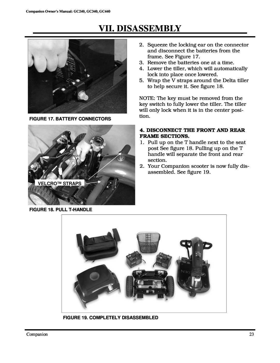 Golden Technologies GC440, GC240, GC340 owner manual Vii. Disassembly, Disconnect The Front And Rear Frame Sections 