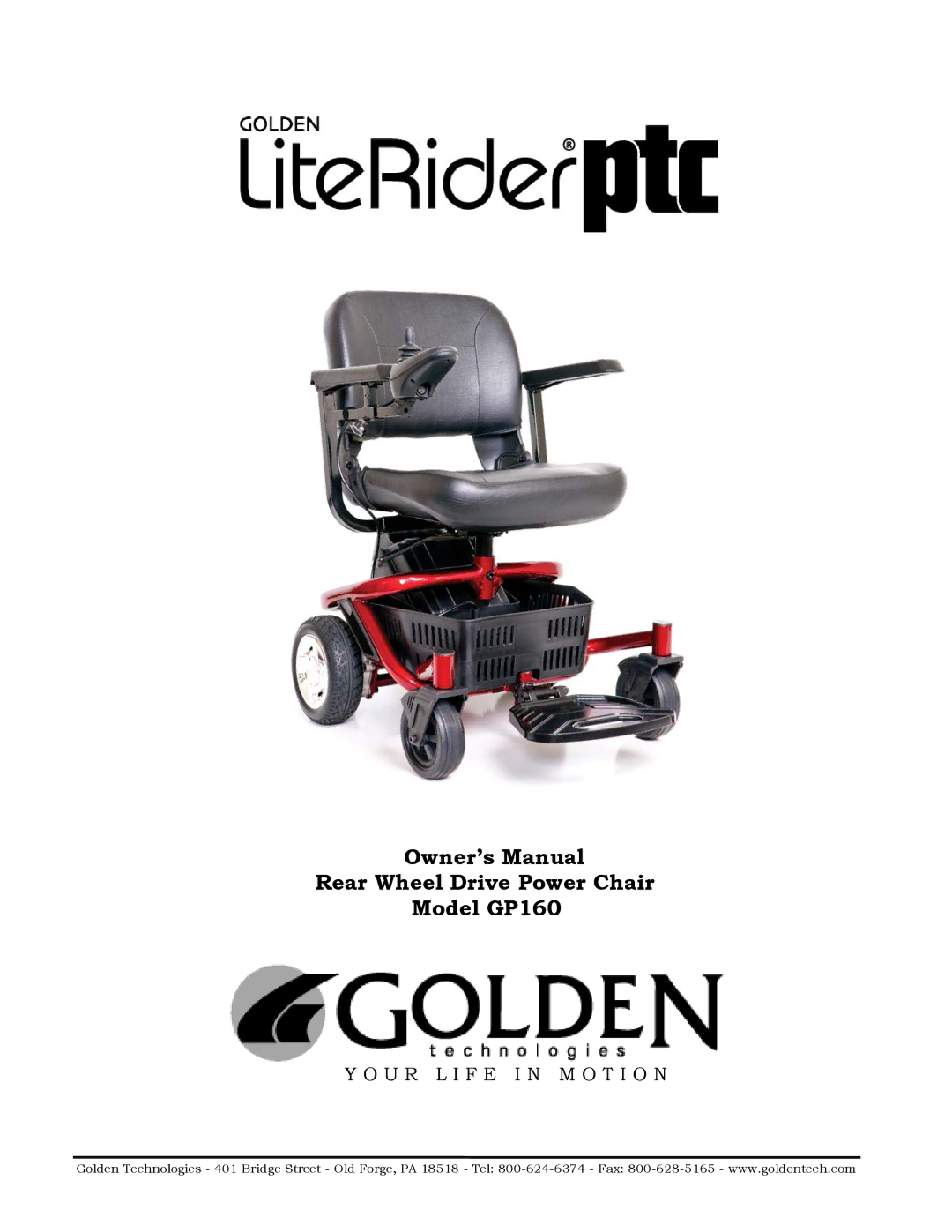 Golden Technologies owner manual Rear Wheel Drive Power Chair Model GP160 