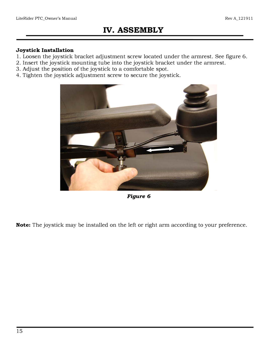 Golden Technologies GP160 owner manual Joystick Installation 