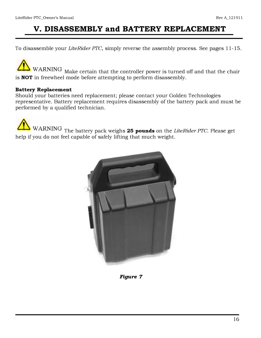 Golden Technologies GP160 owner manual Disassembly and Battery Replacement 