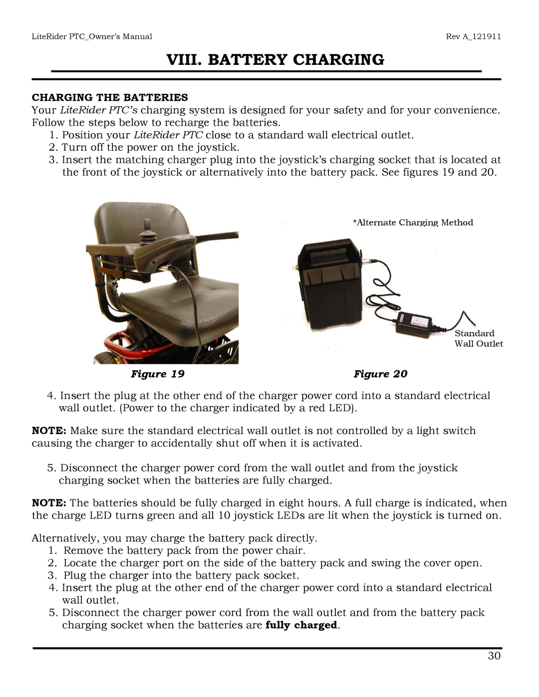 Golden Technologies GP160 owner manual Charging the Batteries 