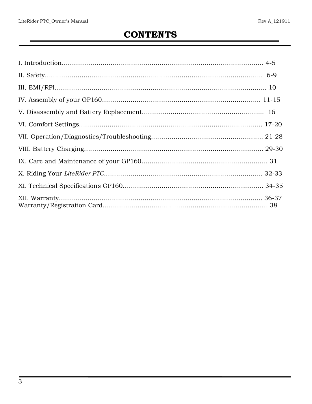 Golden Technologies GP160 owner manual Contents 