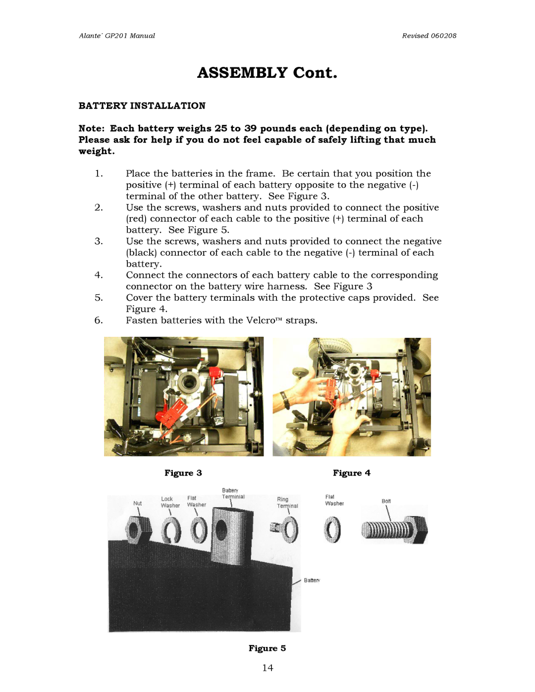 Golden Technologies GP201CC, GP201SS owner manual Assembly, Battery Installation 