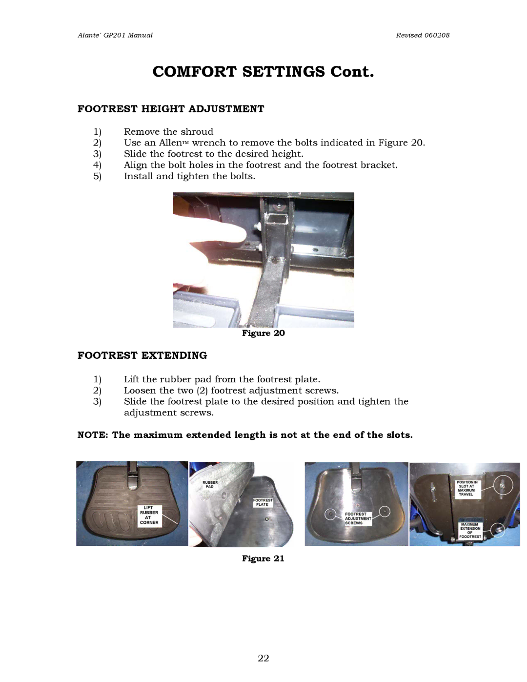 Golden Technologies GP201CC, GP201SS owner manual Footrest Height Adjustment, Footrest Extending 