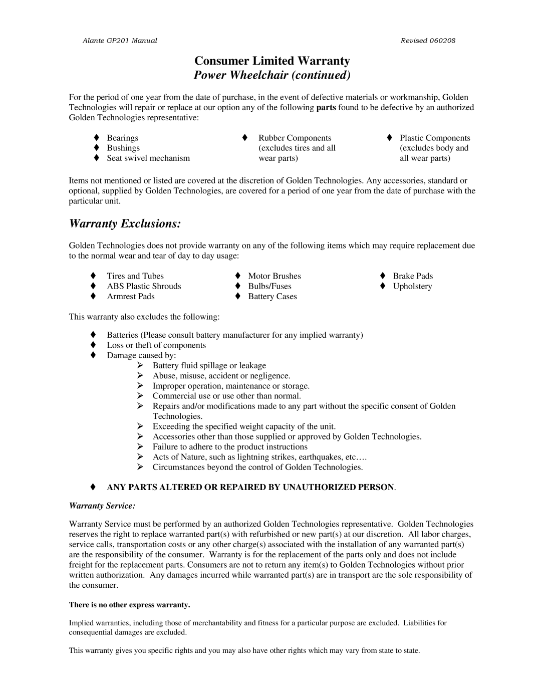 Golden Technologies GP201SS, GP201CC owner manual Power Wheelchair 