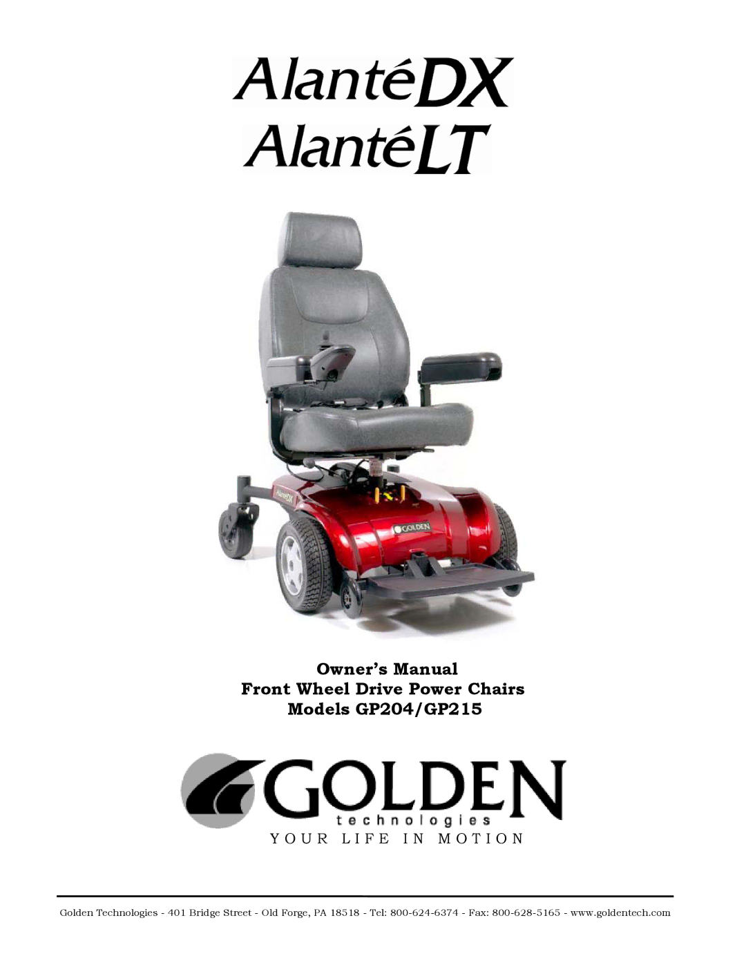 Golden Technologies owner manual Front Wheel Drive Power Chairs Models GP204/GP215 