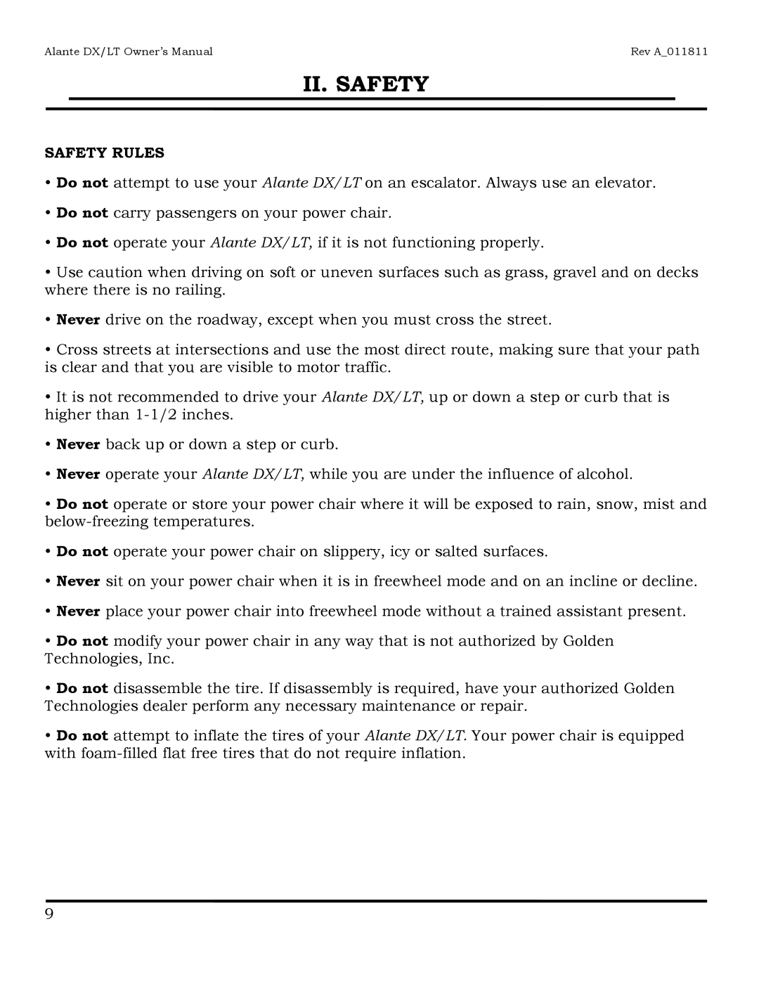 Golden Technologies GP215, GP204 owner manual Safety Rules 