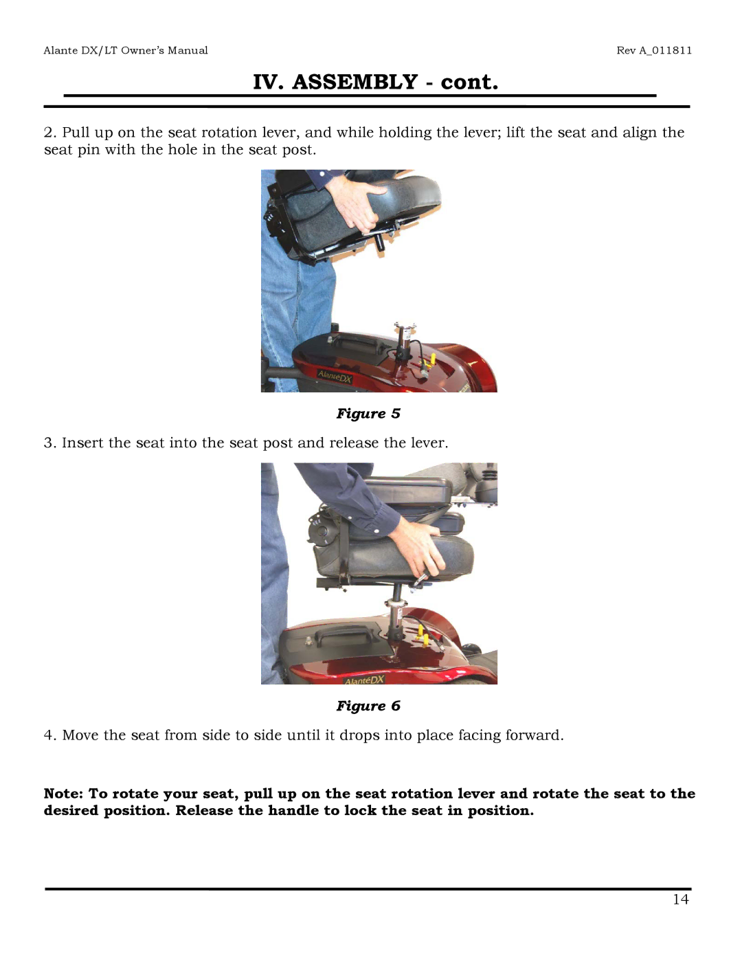 Golden Technologies GP204, GP215 owner manual IV. Assembly 