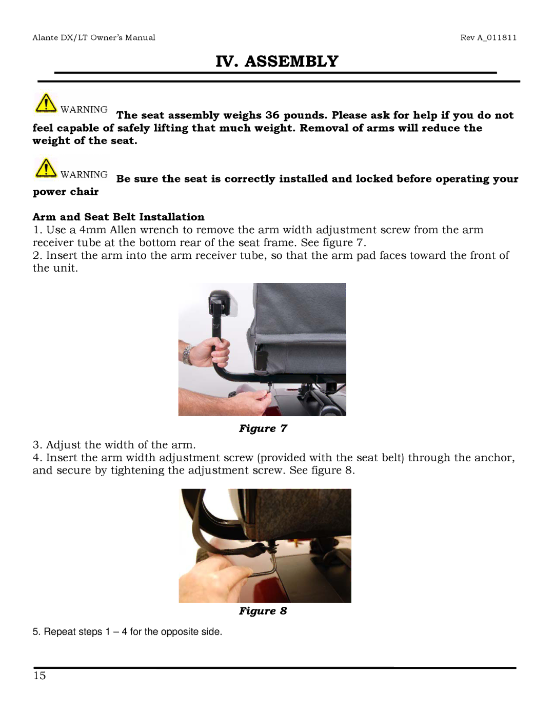 Golden Technologies GP215, GP204 owner manual Repeat steps 1 4 for the opposite side 