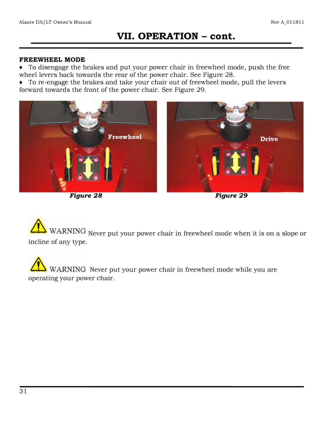 Golden Technologies GP215, GP204 owner manual Freewheel Mode, Freewheel Drive 