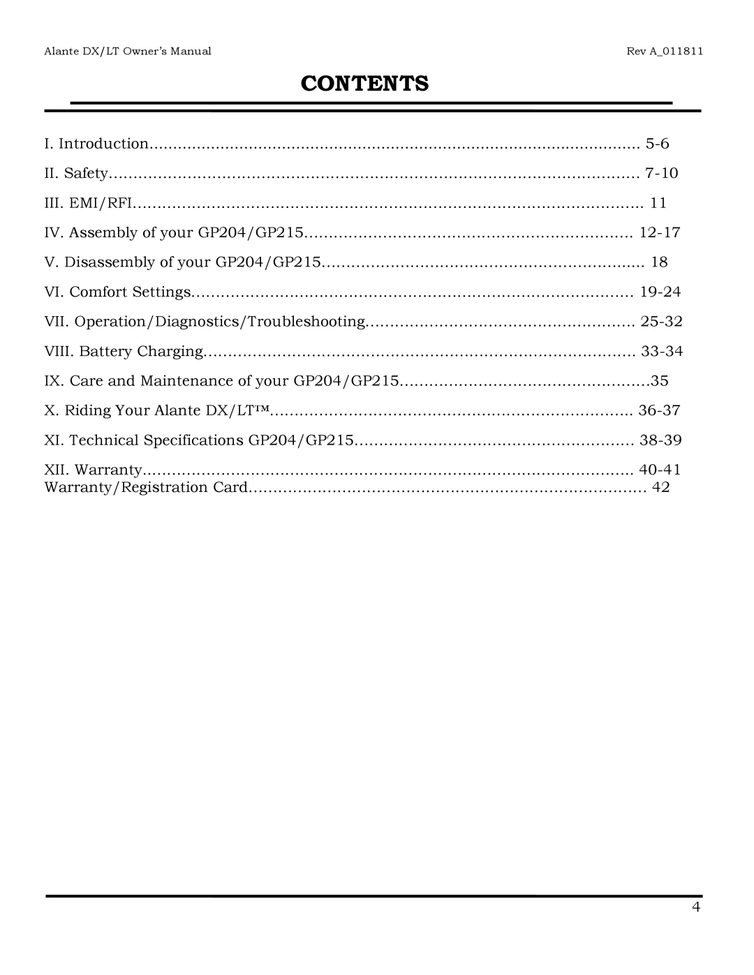 Golden Technologies GP204, GP215 owner manual Contents 